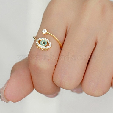 Cubic Zirconia Horse Eye Open Cuff Rings for Women(RJEW-F148-01G)-2