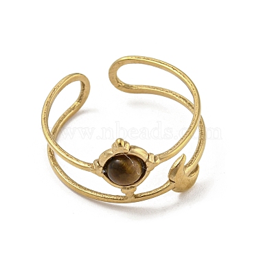 304 Stainless Steel with Natural Tiger Eye Ring(RJEW-Z031-01H-02)-2