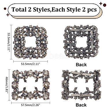 wadorn 4個 2 スタイル 正方形/長方形 合金 ラインストーン 取り外し可能な靴バックル クリップ(AJEW-WR0002-31B)-2