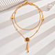 Vintage Classic Elegant Brass Pave Synthetic Goldstone Fashion European Flower Lariat Necklaces(YP1848-1)-1