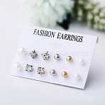 6 Pairs Alloy Earring Sets, with Imitation Pearl, Golden, White(WGC7E5F-09)