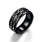 201 Stainless Steel Rhinestone Finger Ring, Black, 8mm, US Size 7(17.3mm)(FS-WGE7DD5-06)