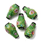 Handmade Lampwork Beads, Bumpy Vase with Floral Pattern, Green, 29~31x17x16.5mm, Hole: 2mm(LAMP-F041-01F)