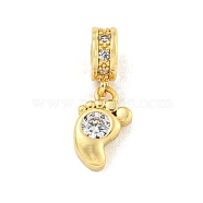 Brass Micro Pave Clear Cubic Zirconia Pendants, Real 18K Gold Plated, Footprint, 19x7x3.5mm, Hole: 2mm(KK-U007-02G-08)