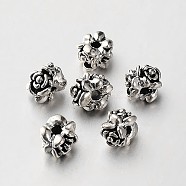 Tibetan Style Alloy Flower Beads, Antique Silver, 7x6mm, Hole: 2mm(X-TIBEB-O004-54)
