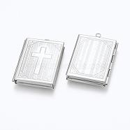 316 Stainless Steel Locket Pendants, Photo Frame Charms for Necklaces, Rectangle with Cross, Stainless Steel Color, 39.5x27x5.5mm, Hole: 2.4mm, Inner Size: 18.5x29mm(STAS-G146-10P)