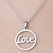 201 Stainless Steel Word Love Pendant Necklace, Stainless Steel Color, 17.72 inch(45cm)(NJEW-OY001-44)