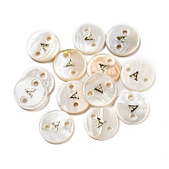 Freshwater Shell Buttons, Flat Round , Letter A, 12x2mm, Hole: 1.6mm(BUTT-Z001-01A)