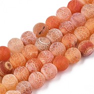 Natural Weathered Agate Beads Strands, Frosted, Dyed, Round, Tomato, 8mm, Hole: 1mm, about 47pcs/strand, 15.7 inch(X-G-S259-05H-8mm)