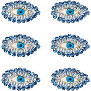 Glass Rhinestone Sew on Clothing Patches, with Felt Back, Eye, Light Sapphire, 35x54mm, 6pcs/box(FIND-FG0001-78)