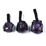 Natural Amethyst Pendants, with Woven TaiWan Nylon Thread, Nuggets, 40~60x20~27x12~24mm, Hole: 10~16mm(G-N0326-93F)