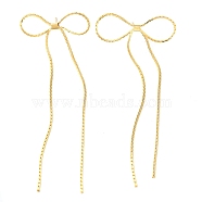Brass Bowknot Stud Earrings, Tassel Earrings, Cadmium Free & Lead Free, Real 18K Gold Plated, 37x13.5mm(KK-Z033-29G)