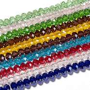 Electroplate Glass Beads Strands, Pearl Luster Plated, Faceted, Rondelle, Mixed Color, 6x5mm, Hole: 1mm, about 92pcs/strand, 16.73 inch~17.22"(42.5~43.75cm)(EGLA-X0007-01C-6mm)