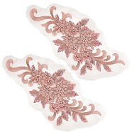 Flower Blossom Sequin Appliques, Nylon & Rhinestone Appliques, Sew on Ornament Accessories, Misty Rose, 391x193x7mm(DIY-WH0407-01)