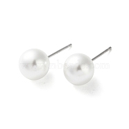 Imitation Pearl Stud Earrings, with 999 Sterling Silver Pins, Round, Platinum, 19x8mm(EJEW-P296-21B-P)