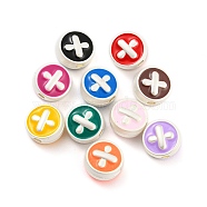 Alloy Enamel Beads, Matte Silver Color, Flat Round with Cross Pattern, Mixed Color, 10x6mm, Hole: 2mm(FIND-G062-24MS)