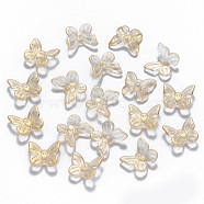 Transparent Spray Painted Glass Charms, with Glitter Powder, Butterfly, Clear, 9.5x11x3mm, Hole: 0.8mm(X-GLAA-T016-21C)