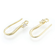 Brass Earring Hooks, with Crystal Rhinestone, Nickel Free, Real 14K Gold Plated, 19 Gauge(0.9mm), 19mm(KK-N259-45)