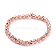 Electroplated Natural Lava Rock Beads Stretch Bracelets, Long-Lasting Plated, Round, Rose Gold Plated, 2-1/4 inch(5.8cm), Bead: 6.5~7mm(BJEW-G623-01RG-6mm)