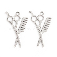 304 Stainless Steel Pendants, Hair Scissor, Stainless Steel Color, 33.5x22x1mm, Hole: 2.5mm(STAS-D174-14P)