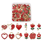 Alloy Enamel Pendants, Heart & Flower, Golden, Red, 72pcs/box(PALLOY-TA0002-02)