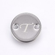201 Stainless Steel Links connectors, Flat Round, Letter.T, Stainless Steel Color, 8x1mm, Hole: 1.5mm(STAS-H465-01P-8mm-T)