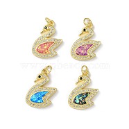 Brass Micro Pave Cubic Zirconia Pendants, with Synthetic Opal and Jump Ring, Real 18K Gold Plated, Swan, Real 18K Gold Plated, 20.5x15x3mm, Hole: 3.5mm(KK-A197-24G)
