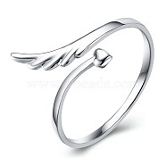 Adjustable Brass Cuff Rings, Open Rings for Women, Wing & Heart, Silver, US Size 6 1/2(16.9mm)(RJEW-BB66783-A)