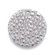 304 Stainless Steel Charms, Textured, Laser Cut, Flat Round, Stainless Steel Color, 10x0.8mm, Hole: 1.4mm(STAS-M228-B03-P)