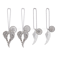 2 Style Tibetan Style Alloy Heat Transfer Sublimation Hanging Blank Pendant Decorations, with Aluminum Findings, Angel Wings Car Keychain Ornament , Antique Silver, 150~153mm(HJEW-FH0001-38)