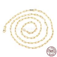 925 Sterling Silver Paperclip Chain Necklace, with S925 Stamp, Real 14K Gold Plated, 19.69 inch(50cm)(NJEW-I124-005)
