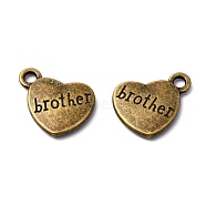 Tibetan Style Alloy Pendants, Heart with Word Brother, Cadmium Free & Nickel Free & Lead Free, Antique Bronze, 16x17x3mm, Hole: 2mm(X-TIBEP-5424-AB-FF)