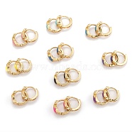 Brass Micro Pave Clear Cubic Zirconia Huggie Hoop Earrings, with Enamel, Star, Real 18K Gold Plated, Mixed Color, 13x2~6.5mm, Pin: 0.7mm(EJEW-P187-C)