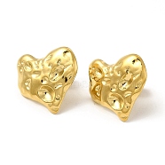 Ion Plating(IP) 304 Stainless Steel Textured Heart Stud Earrings for Women, Real 18K Gold Plated, 18x19mm, Pin: 0.8mm(EJEW-I281-14G)