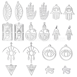 20Pcs 10 Style 201 Stainless Steel Pendants, Laser Cut, Hollow, Mixed Shapes, Stainless Steel Color, 12~38.5x13~32x1mm, hole: 1.5~3mm, 2pcs/style(STAS-DC0009-95)