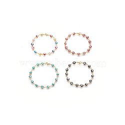 304 Stainless Steel Enamel Link Bracelets, with Lobster Claw Clasps, Evil Eye, Golden, Mixed Color, 7-1/8 inch(18cm), Links: 6x11x3mm(BJEW-A111-AM)