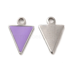 304 Stainless Steel Enamel Pendants, Triangle Charm, Stainless Steel Color, 13x9x1mm, Hole: 1.6mm(STAS-M308-15P-03)