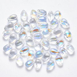 Transparent Spray Painted Glass Charms, AB Color Plated, Teardrop, Light Grey, 9x6x6mm, Hole: 1mm(X-GLAA-R211-03-D05)