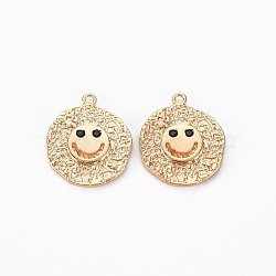 Brass Micro Pave Black Cubic Zirconia Pendants, Nickel Free, Flat Round with Face, Real 18K Gold Plated, 17x14x1.5mm, Hole: 1.2mm(KK-S356-683A)