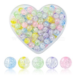 100Pcs 5 Colors Transparent Crackle Acrylic Beads, Round, Mixed Color, 8x7.5mm, Hole: 1.8mm, about 20pcs/color(CACR-FS0001-02)