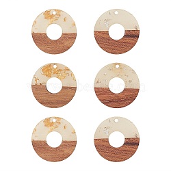 Transparent Resin & Walnut Wood Pendants, with Foil, Waxed, Donut/Pi Disc, Mixed Color, 28x4mm, Hole: 2mm, 12pcs/box(RESI-CJ0001-50)