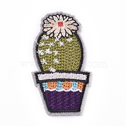 Computerized Embroidery Cloth Iron on/Sew on Patches, Costume Accessories, Appliques, for Backpacks, Clothes, Cactus, Olive, 55x30x1.5mm(DIY-G015-07)