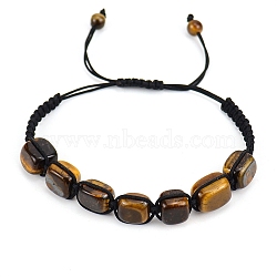 Natural Tiger Eye Rectangle Braided Bead Bracelet, Adjustable Bracelet, Inner Diameter: 2-3/8 inch(6cm)(PW-WG60268-05)