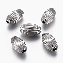 304 Stainless Steel Corrugated Beads, Oval, Stainless Steel Color, 10x5.5~6mm, Hole: 1.5mm(STAS-P218-27-6mm)