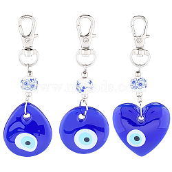 3Pcs 3 Styles Handmade Lampwork Evil Eye Pendant Decorations, with Round Porcelain Beads and Alloy Swivel Lobster Claw Clasps, Mixed Shapes, 85~88.5mm, 1pc/style(HJEW-CP0001-37)