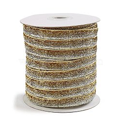 Sparkle Polyester Ribbon, Glitter Ribbon, Garment Accessories, Gold, Silver, 1-1/2 inch(38mm), 25 yards/roll(OCOR-WH0082-158B-01)