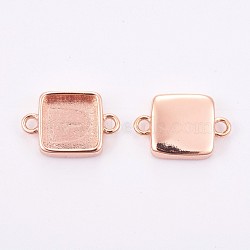 Brass Cabochon Connector Settings, Plain Edge Bezel Cups, Long-Lasting Plated, Square, Rose Gold, Tray: 10x10mm, 12x17.5x3.5mm, Hole: 1.8mm(KK-F748-15RG)