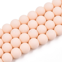 Opaque Glass Beads Strands, Frosted, Round, PeachPuff, 8~8.5mm, Hole: 1.5mm, about 51~53pcs/strand, 14.96 inch~15.55 inch(38~39.7cm)(GLAA-T032-P8mm-MD09)