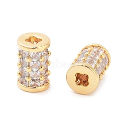 Column Brass Micro Pave Clear Cubic Zirconia Beads, Real 18K Gold Plated, 6.5x6.5mm, Hole: 2.5mm(KK-S394-05F)