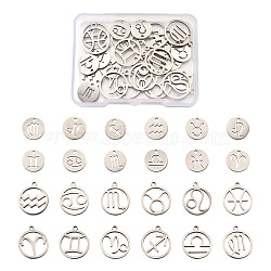 304 Stainless Steel Charms,  Constellation/Zodiac Sign, Stainless Steel Color, 12x1mm, 18x16x1.5mm, Hole: 1~1.6mm, 24pcs/box(STAS-TA0001-14P)